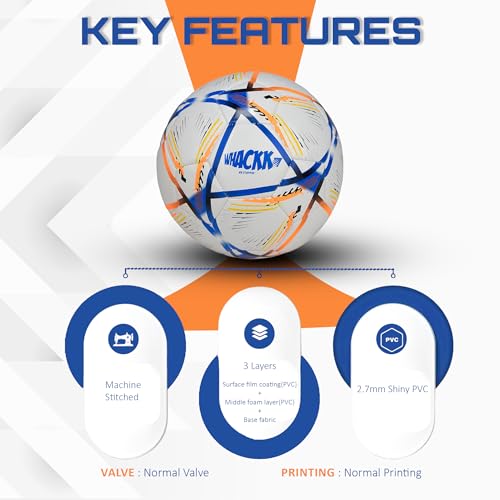 Image of WHACKK Football Size 5 Soccer Ball Hand Stitched for Practice & Training - Original PVC Waterproof. 3 Layered Ideal Sports Ball for All Ages on Ground, Grass and Turf (Hagi, Navy Orange)