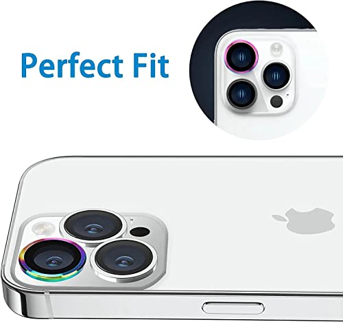 Image of Compatible for iPhone 13 Pro /iPhone 13 Pro Max Camera Lens Protector Bling, 9H Tempered Glass Camera Cover Screen Protector Metal Ring Decoration Accessories Rainbow design
