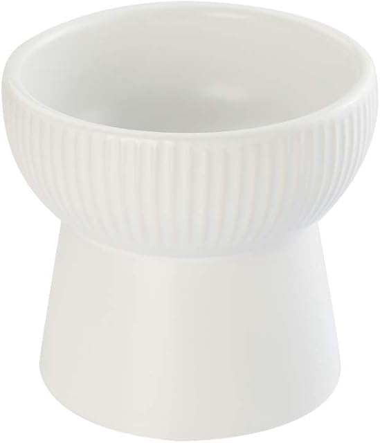 HCHLQLZ White ceramic Raised Cat Bowls, Elevated Food or Water Bowls, Stress Free, Backflow Prevention, Dishwasher and Microwave Safe, Lead & Cadmium Free