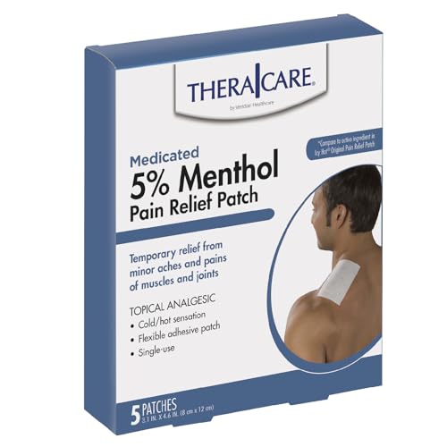 TheraCare Cold Hot Medicated Patch | 5% Menthol | Neck, Shoulder, Small Areas | 4.6” x 3.1” | 5-Count