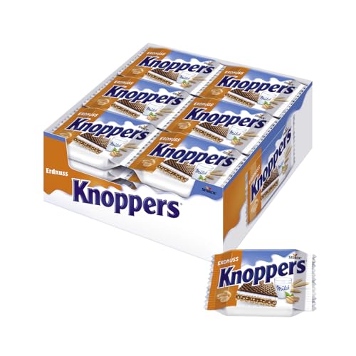Knoppers Erdnuss – 24 x 25 g – Gefüllte Waffelschnitten mit Milch- und Erdnusscreme, feinsalzigen Erdnuss-Stückchen und Kakao