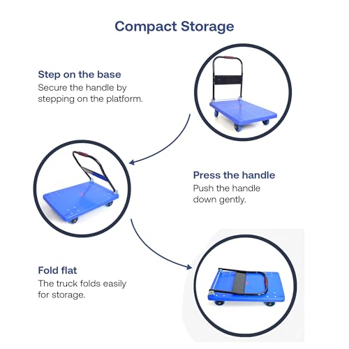 Image of BonKaso 300Kg Heavy-Duty Foldable Platform Trolley | Plastic Hand Truck with 4 Wheels & Cushioned Grip Handle | Durable Material Cart for Home, Office, Warehouse & Industrial Use (90x60x86cm, Blue)