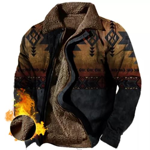 Men's Aztec Western Jackets Cowboy Winter Warm Sherpa Fleece Coats Retro Ethnic Vintage Western Jackets For Men