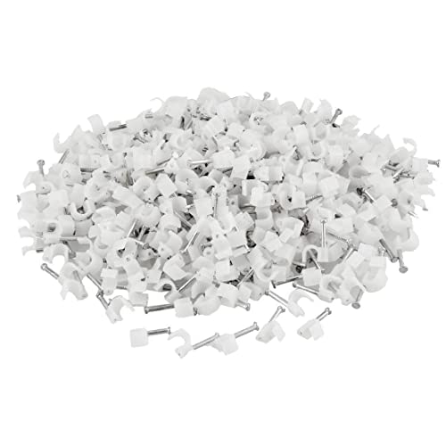 Image of bvslf (10 MM, 500pcs) Wire Fastener Organizer Circle Cable Clip Holder Protector with Metal Nail for Cable Management, Cord Organizer, Round Wire Clamp for Hanging Cable Fitting on Wall, White Color
