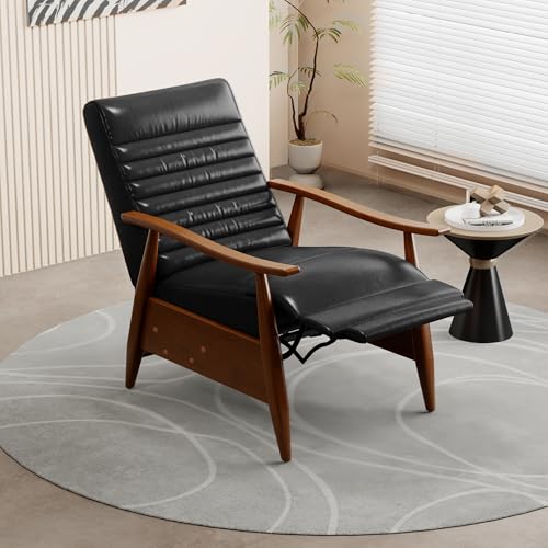 Leather Recliner Chair, Mid Century Push Back Accent Ｃhair, Comfortable