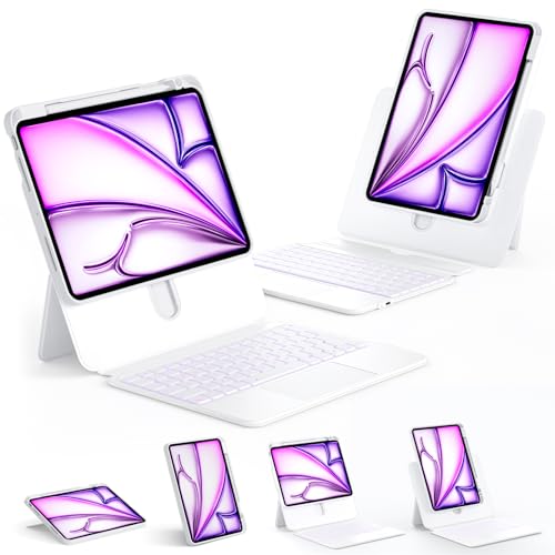 Image of Keyboard Case for iPad Air 13-inch (M2 & M3, 2024 & 2025) and iPad Pro 12.9-inch (3-6 Gen) with Multi-Touch Trackpad, 360 Rotating Stand, Portrait & Raised Modes, Detachable Cover - White