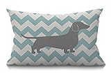 Dachshund Dog Pillow Dachshund Pattern Dog Teal Waves Striped Cotton Linen Cushion Cover Oblong Rectangle Pillow Cases for Men Women Boys Girls Kids Pillowcase Sofa Bedroom Livingroom 12x20 inch