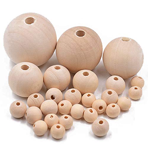 Houten Kralen Set, 500 Stuks Natuurlijke Ronde Houten Losse Kralen, Craft Wood Spacer kralen Stukken, 5 Maten, Met Gat… - Image 4