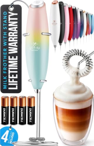 Image of Zulay Kitchen Powerful Milk Frother Wand With Duracell Batteries - Ultra Fast Handheld Drink Mixer - Electric Whisk Foam Maker for Coffee, Lattes, Cappuccino & Matcha - Z1 Motor - Sunrise