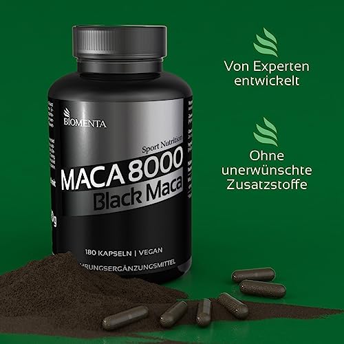 Maca Kapseln von BIOMENTA, 180 Kapseln mit 10:1 Schwarzem Maca Extrakt