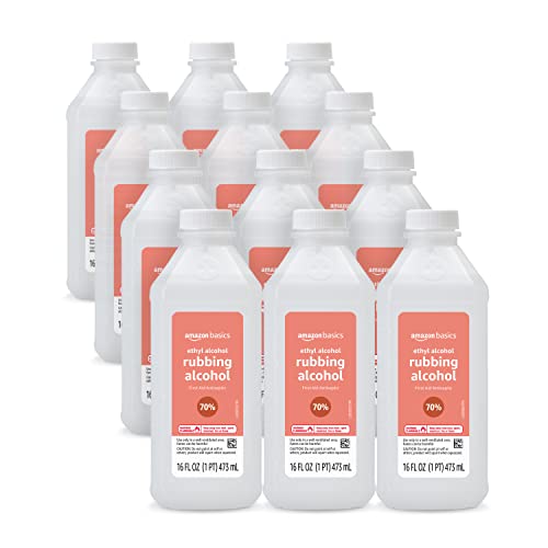 Amazon Basics 70% Ethyl Rubbing Alcohol First Aid Antiseptic for Cuts Scrapes and Burns Unscented 16 Fl Oz (Pack of 12) (Previously Solimo)