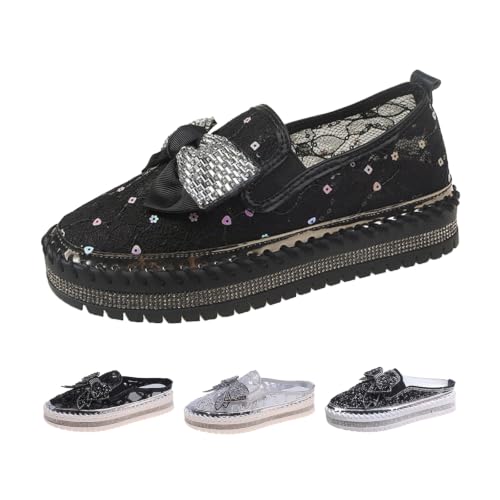 Image of BlackeEight Women's Platform Rhinestones Glitter Sneakers w /Cute Bow