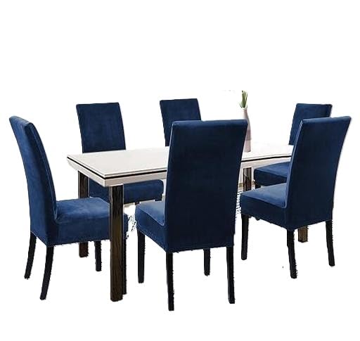 Crushed Chenille Stretchable Dining Chair Cover Set of 6 Elastic Velvet Solid Furniture Protector Home Decor Fit Blue Free Size-image-26