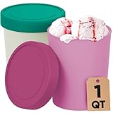Starpack 'Freeze the Day' Ice Cream Storage Container for Freezer (2 Pcs) - 1 Quart Ice Cream Containers for Homemade Dessert - Reusable Frozen Treat Containers with Lids - Leak-Free Lids (Silicone)