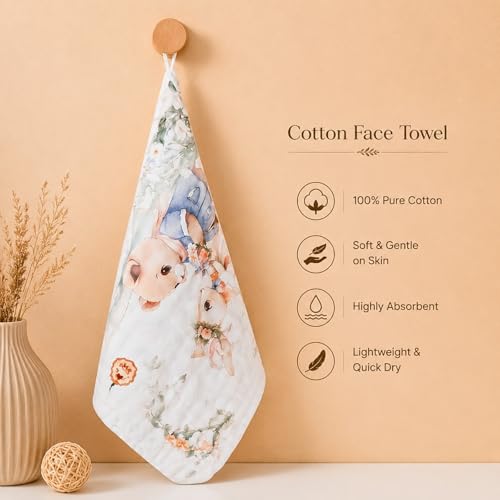 Image of Little Boo Muslin 6 Layer Organic Cotton Face Towels for Newborn Baby,Baby Bath Towel Wipes Extra Soft Hankies Handkerchief for Kids, Reusable for Toddlers Kids - (Pack of 5) Digital Print