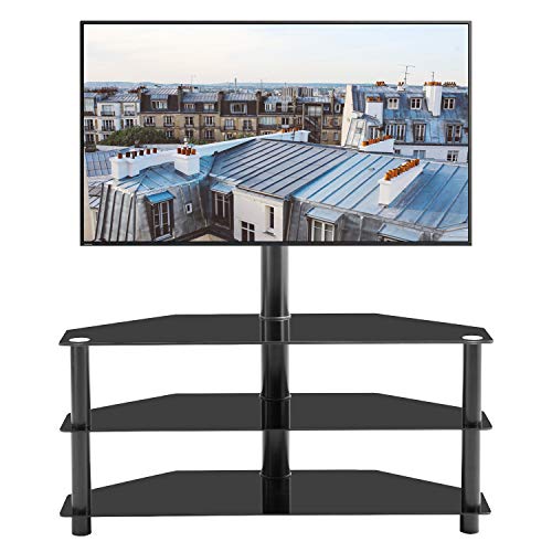 GHEDA 3 Tier Glass TV Stand with Metal Frame Swivel Mount Height Adjustable
