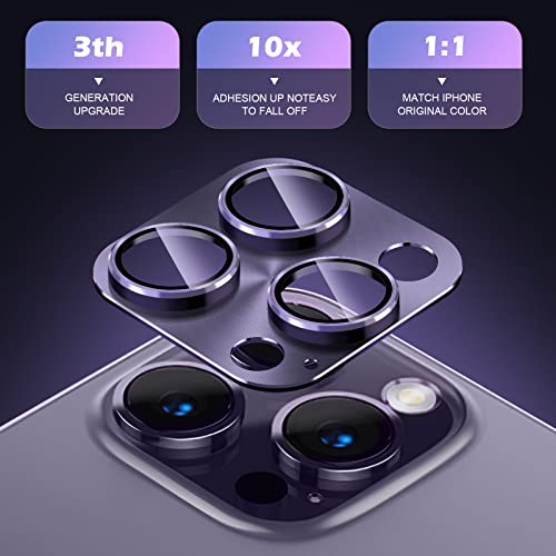 Hlija Rear Back Camera Lens Protector Tempered Glass For Iphone 14 Pro/ 14 Pro Max -3D Full Coverage Metal Ring Cover Case-2 Pack/Original Purple #TOP3