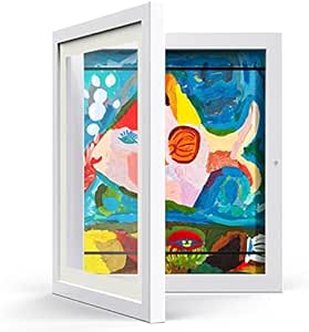 AFEION Kids Art Frames, Kids Artwork Frames Changeable 8 x10.5 with Mat and 9 x12 Without Mat, White Front Opening Children Picture Storage Frame for Wall Holds 50Pcs Crafts, Drawing, Art Projects