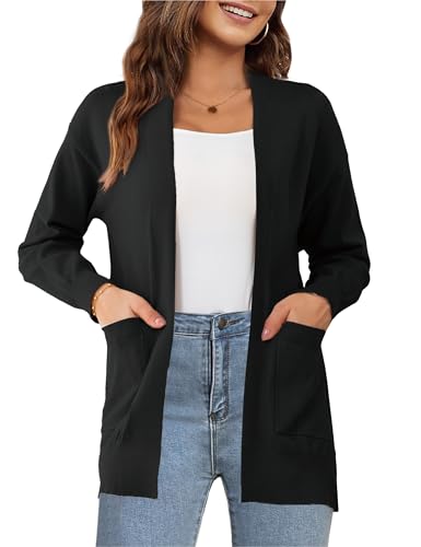 OmicGot Women's Long Sleeve Cardigan Sweaters Lightweight Casual Open Front Cropped Shrug Sweaters for Women S-XL