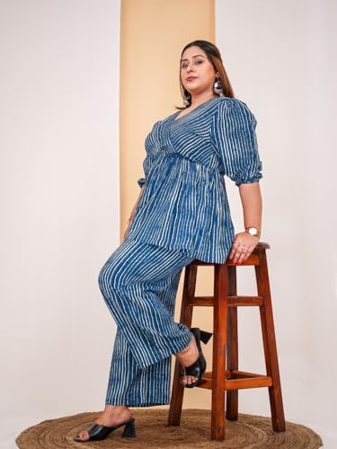 Image of DEEBACO Women's Tie-Dye Ankle Length Top with Trouser|V-Neck|Half Sleeve|Cord Set for Women Cotton|Long Jumpsuits Western Dress for Women Stylish|Two Piece Co ord Set|Party Casual Wear(Multicolor)
