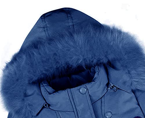 Miss Bei Girls' Puffer Down Coat Winter Jacket Parka Down Coat Overcoat with Fur Hood pure navy blue 160CM