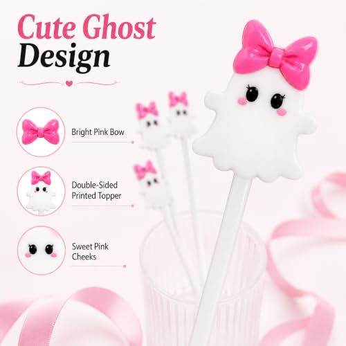 36 Pcs Pink Ghost Cocktail Stirrers, 7.1 Inch Halloween Swizzle Sticks - image 4