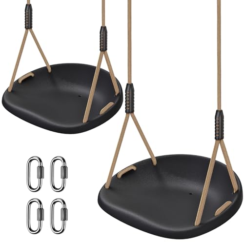 2 Pack 500LB Capacity Heavy Duty Swing Seat with Wider Swing Board & Height Adjustable Rope from 50 to 80 inch Swings Set Swings for Playground Backyard Patio Garden Black
