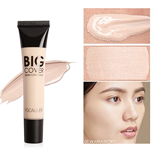 Focallure Big Cover Liquid Concealer,Full Coverage & Oil-Control Face Cream Concealer,High Adherence Concealer Without Clumping And Cracking,Long Lasting Facial Concealer Makeup,Warm Ivory #TOP1