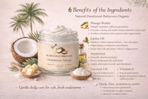 Image of Natural Deodorant Cream for adults - Maximum Strength Odor Protection with Baking soda, Aluminum Free,Fragrance free, Long-Lasting Formula, Handmade in Miami, 3 oz