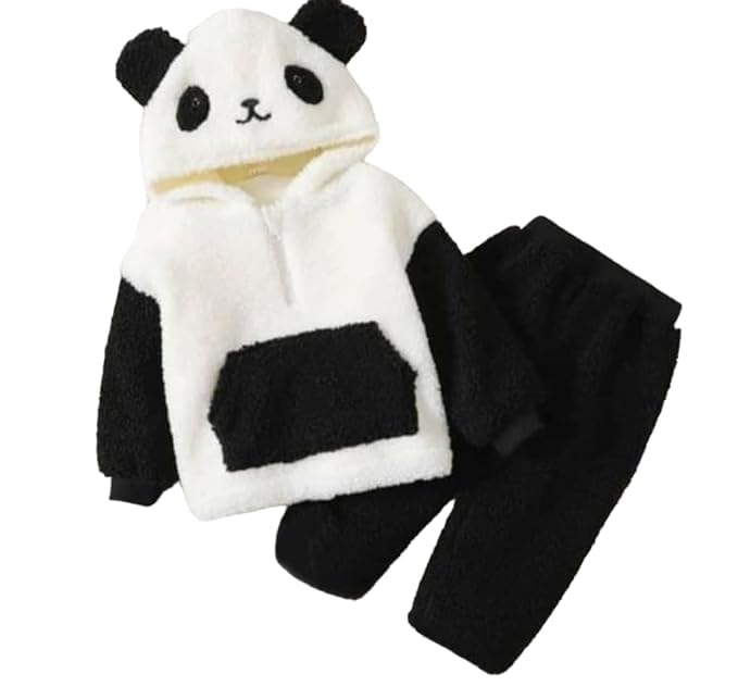 AMEEHA Kids Cartoon Design Hooded Fur Fleece Tracksuit Set, Winter Wear-picture-11