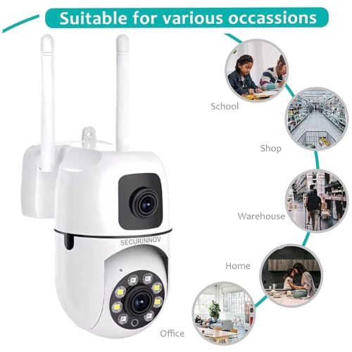Image of SECURINNOV 4+4MP Smart WiFi PTZ CCTV Camera for Home Outdoor | 360 View | Color Night Vision | Two Way Audio | Wireless Security Camera with Mobile App V380 Pro (Dual Lens Mini Ptz)