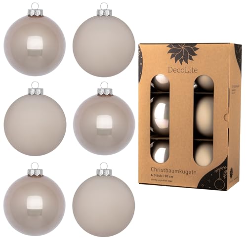 DecoLite: Christbaumkugeln aus Glas Ø 10 cm (6 Stück) - Beige -...