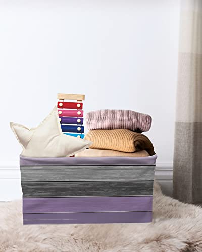 Large Capacity Storage Bins 2Pcs Stripe Wood Grain Purple And Grey Storage Cubes, Collapsible Storage Baskets For Organizing For Bedroom Living Room Shelves Home 15X11X9.5 In #TOP6