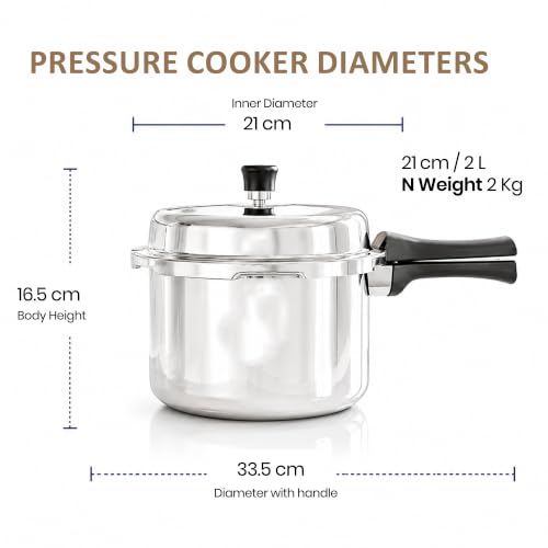 Image of SOLARA Triply Stainless Steel Pressure Cooker 2 L, Outer Lid Design, Induction & Gas Compatible, Even Heat Distribution, Heavy Duty Kitchen Cookware