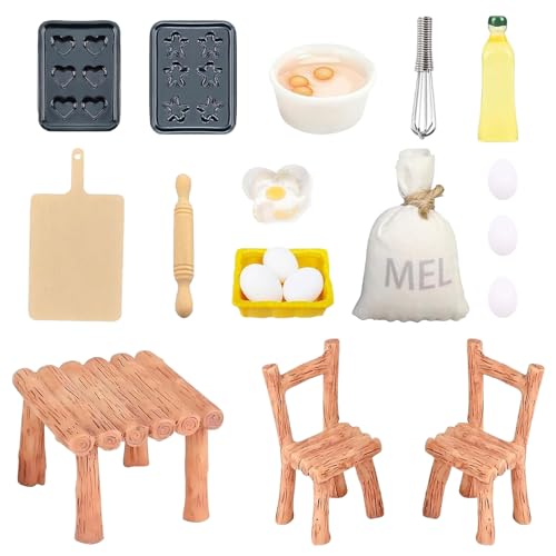 Ajuanbazha Set de Miniaturas de Cocina para Casa de Muñecas, 19 Piezas Accesorios en Miniatura, Utensilios para Accesorios para Casa de Muñecas, Ideal para Jugar y Decorar