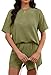 RUBZOOF Women's 2 Piece Shorts Set Casual Summer Ribbed Textured Knit Loose Crew Neck Lounge Sets Fashion Outfits Sweatsuits Army Green L