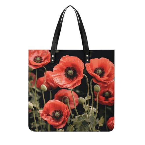 Sac fourre-tout imprimé coquelicot grand cabas rouge en similicuir femme