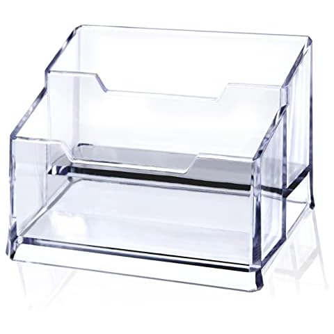 Clear Acrylic Business Card Holder,2 Tier Premium Acrylic Clear Business Card Holder Stand for Desk Fits 100 Business Cards Cover
