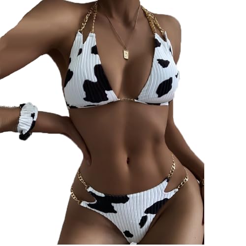Maillot de bain deux pièces imprimé vache sexy bikini triangle à bretelles