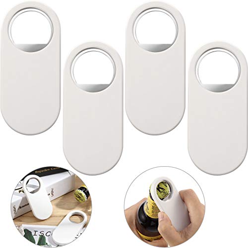 4 Pieces Stainless Steel Magnetic Bottle Opener 2-in-1 Flat Beer Opener Refrigerator Magnet Beer Bottle Opener Magnetic Can Opener White