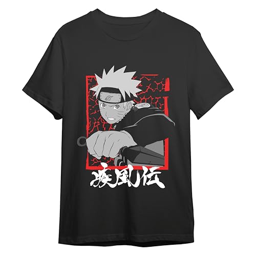Comic Studio | Naruto Shippuden Camiseta | Artículo Licenciado Oficial | Naruto Uzumaki | Negro | XL