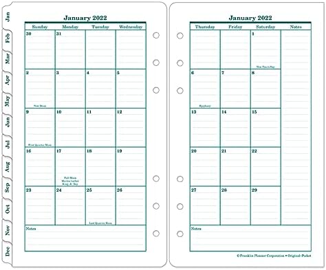 FranklinCovey - Original Monthly Tabs | 2-Page Per Month - Ring-Bound (Pocket, Jan 2022 - Dec 2022)