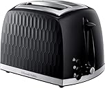 Russell Hobbs Honeycomb 2 Slice Toaster (Extra wide slots, High lift feature, 6 Browning levels, Frozen/Cancel/Reheat function, Removable crumb tray, 850W, Black, Textured high gloss) 26061