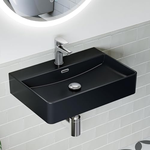 HOROW Waschbecken Schwarz 60 cm Leicht zu Reinigen