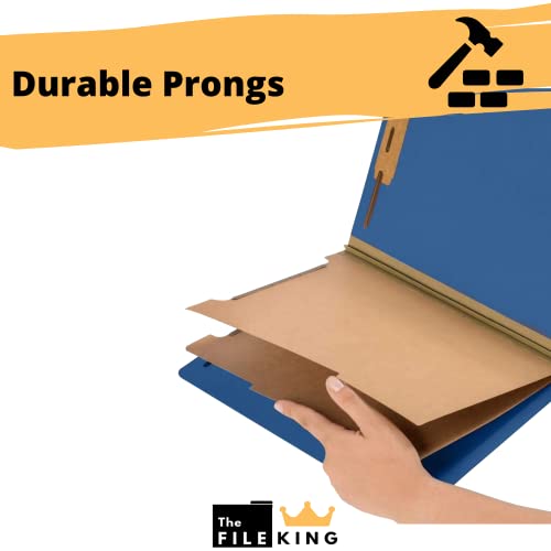 The File King Two Divider Pressboard Classification Dark Blue File Folder - Letter Size | Box Of 10 | Top Tab | 2” Expansion | 2-Inch Fastener Prongs | Made In America #TOP3
