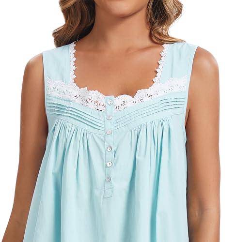Image of AVIIER 100% Cotton Nightgowns for Women Sleeveless Night Gown with Pockets