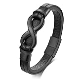 ATEIELLI Pulsera Infinito para hombre, de piel y acero inoxidable, diseño elegante, cierre magnético, 21 cm, JWB360, 21cm, Cuero, No es una piedra preciosa