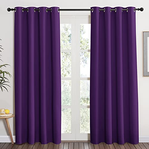 NICETOWN Blackout Window Curtain Short - (Deep Purple Color) Home Fashion Thermal Insulated Room Darkening Drapery for Bedroom, 52W x 84L, Sold Individually