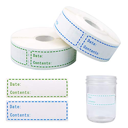 1000 Pieces Removable Freezer Labels, 1 x 3 Inch Food Storage Stickers, Adhesive Paper Labels, Easy Clean Leaves No Residue Perfect for Kitchen Containers(2Rolls,Blue,Green)