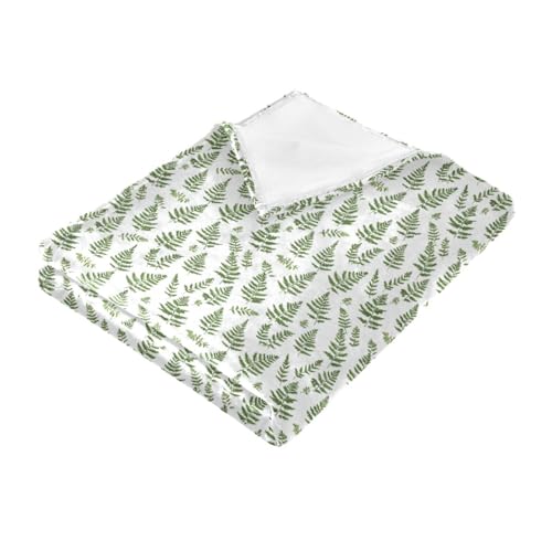 Couverture douce haut de gamme fougères blanches et vertes